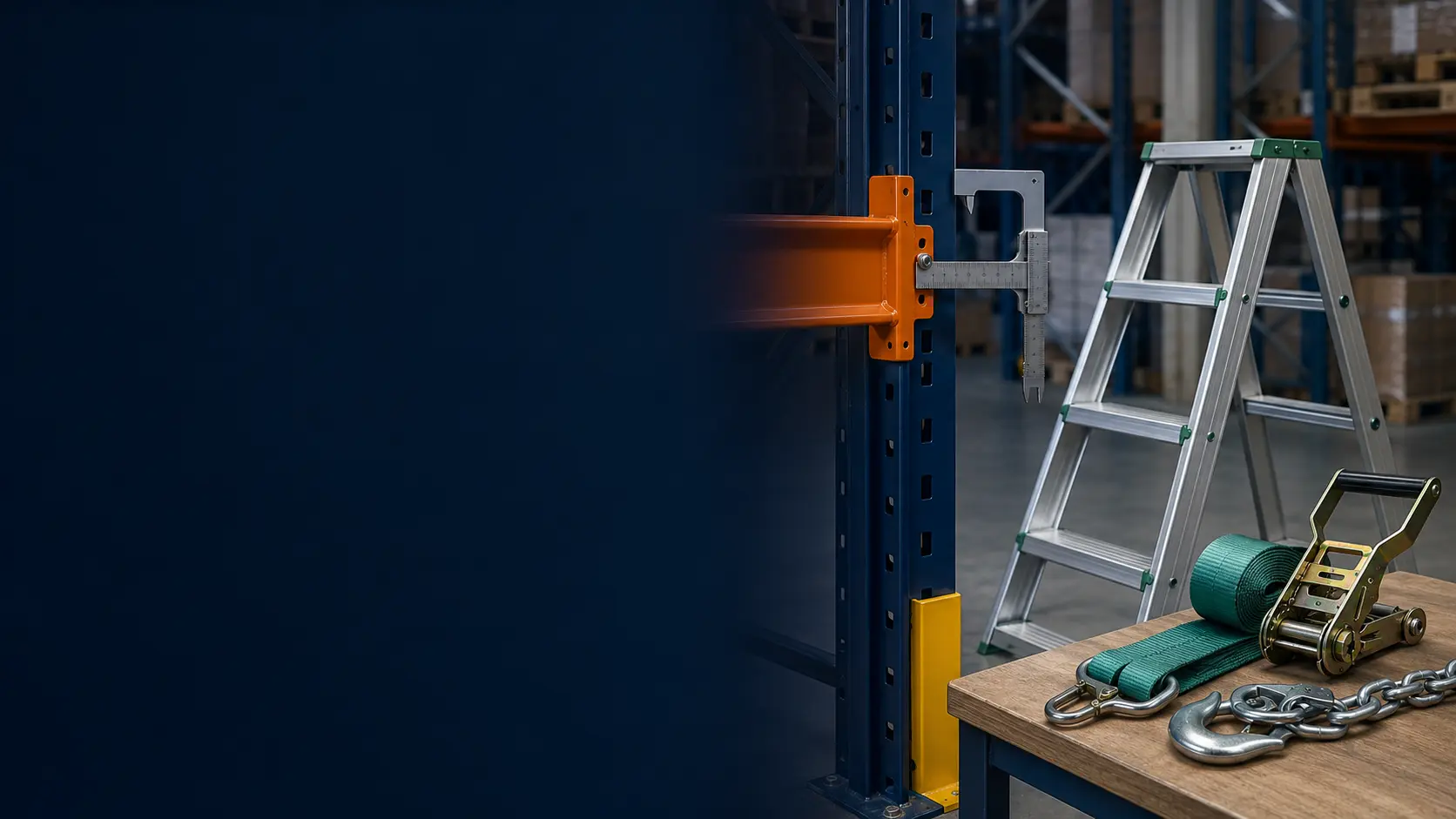 Prüfung von Regalanlagen, Leitern und Zurrmitteln in einem Industriebetrieb